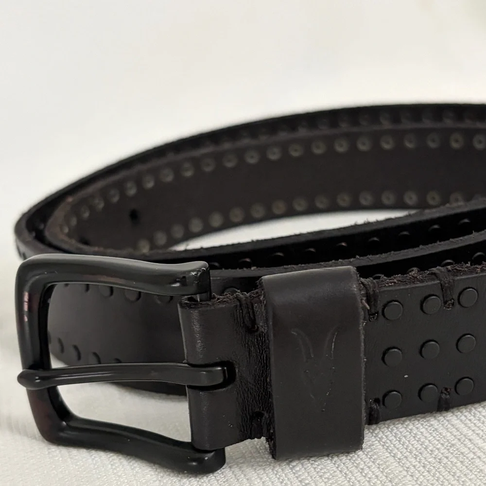 AllSaints Men’s 42.5” Black Leather Studded Belt  Punk Minimal (B134)✨